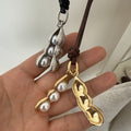 Simple Pea Pod Pearl Pendant Cord Necklace 6W6JNC1013