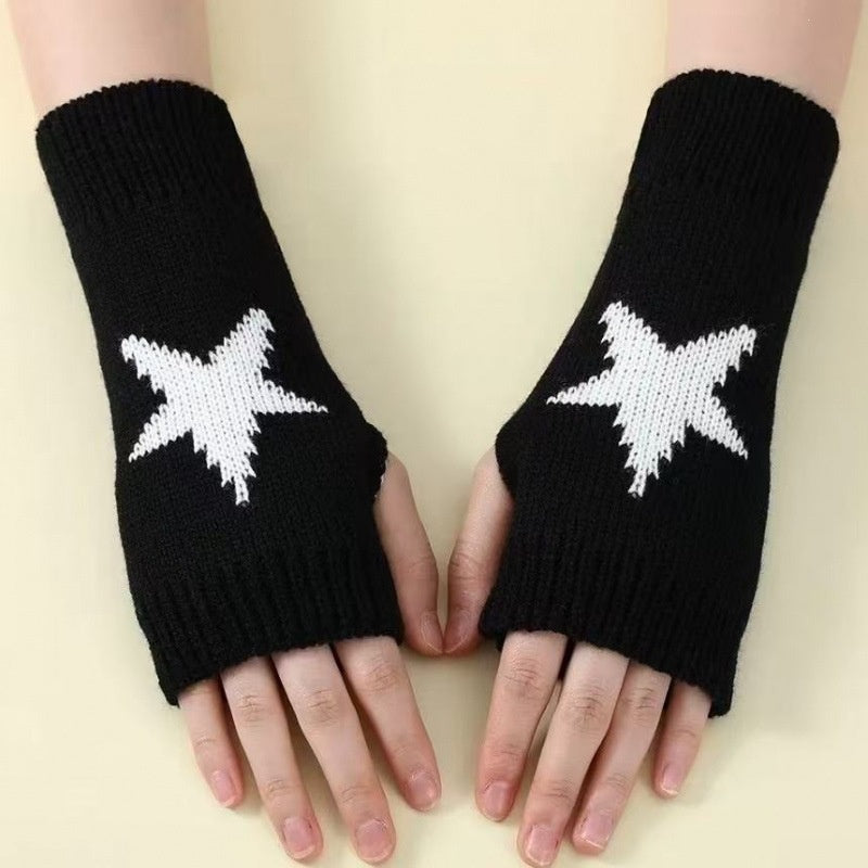 Vintage Star Jacquard Fingerless Thicken Gloves 6W6GLO80