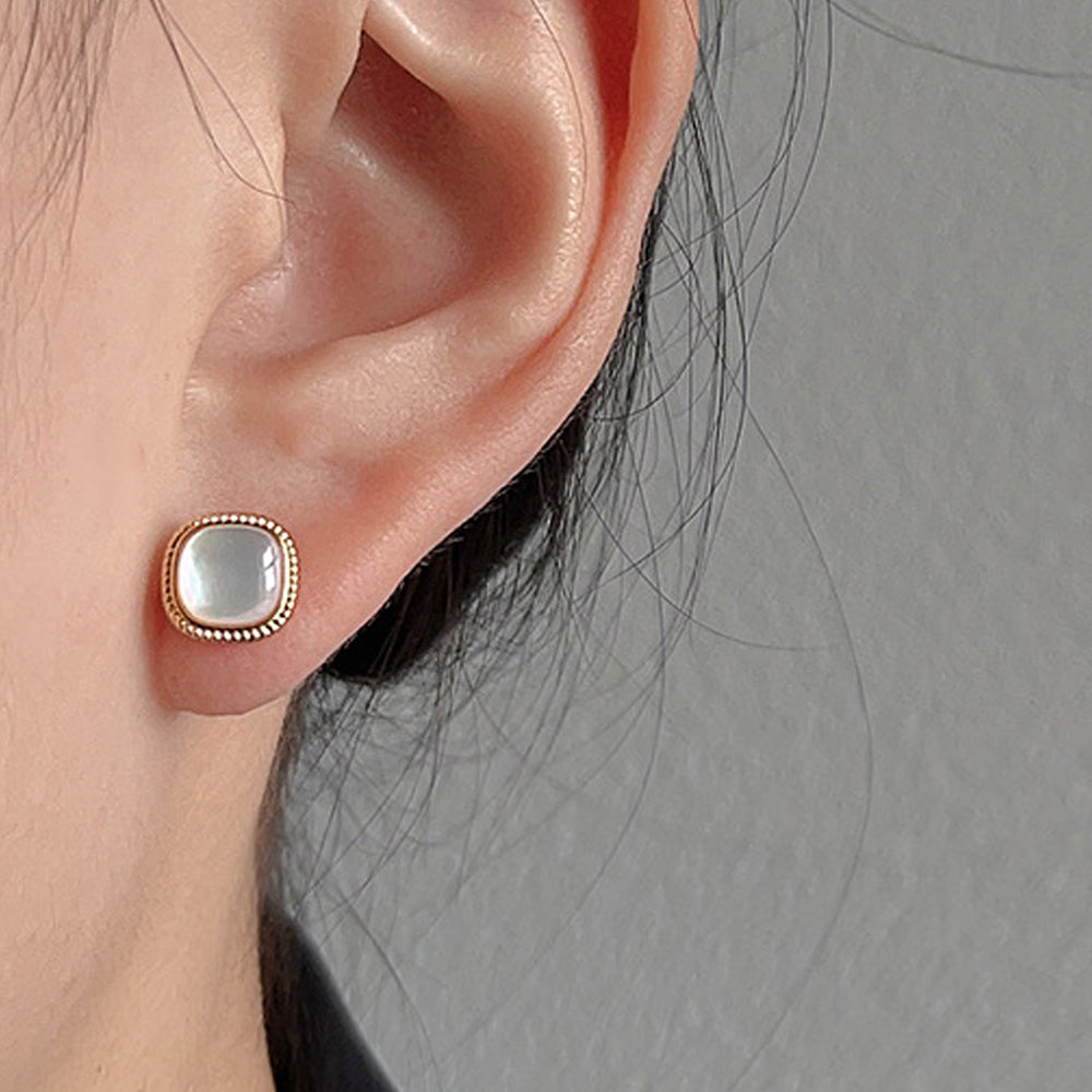 Minimalist Square Shell Gold Plated Stud Earrings 6W6JER948