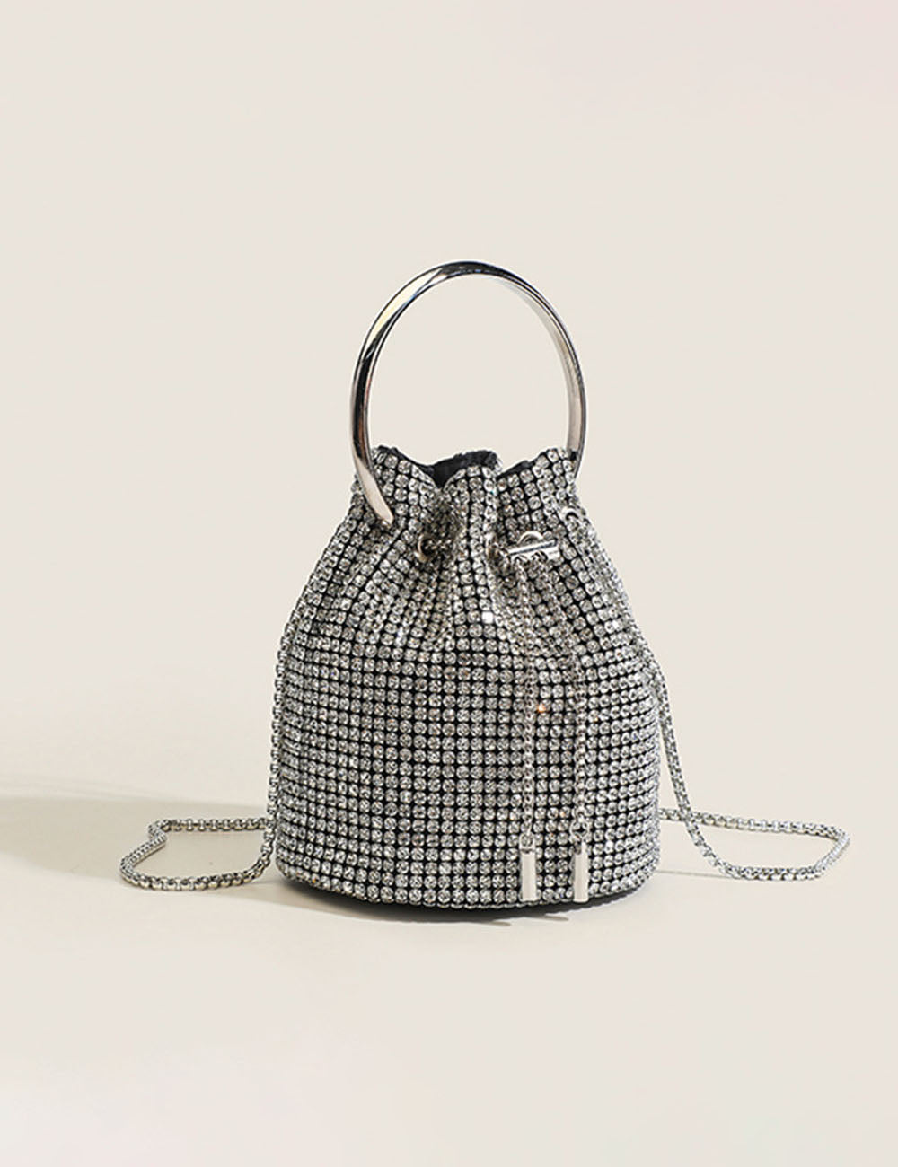 Rhinestone Round Handle Bucket Bag - DippedShop Wholesale - #4435