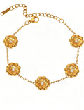 Fashion Gold Plated Rhinestone Flower Chain Bracelet 6W6JBR355