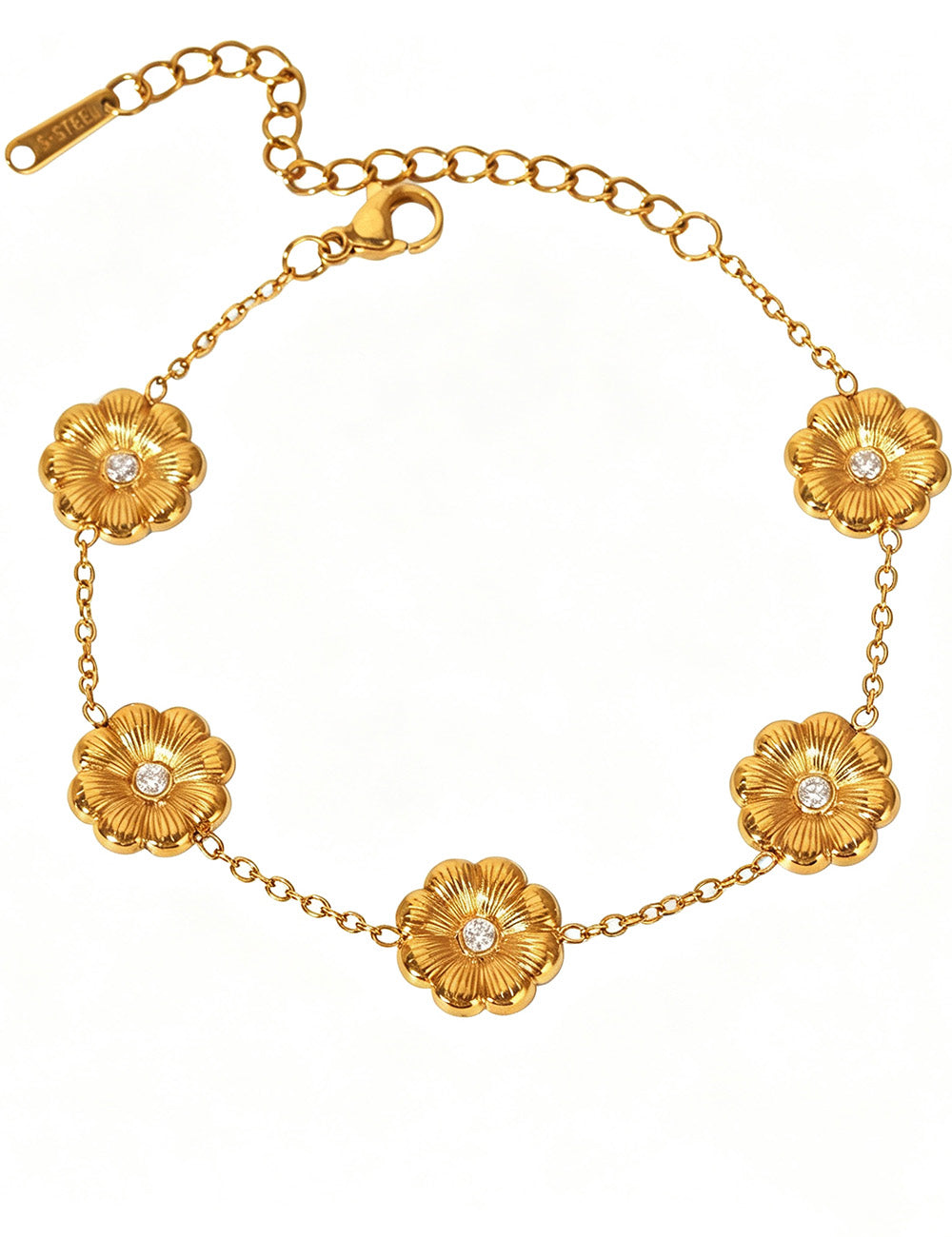Fashion Gold Plated Rhinestone Flower Chain Bracelet 6W6JBR355