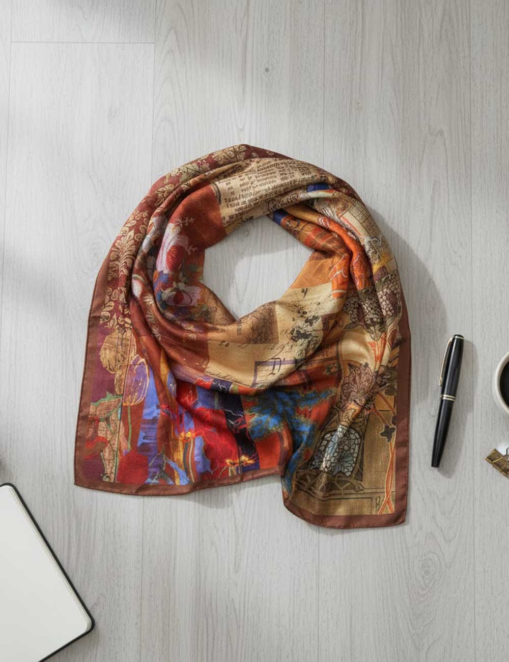 Vintage Collage Print Silk Square Scarf DP25G461