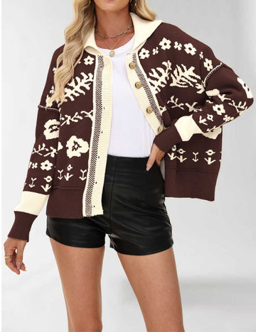Vintage Floral Print Loose Knit Cardigan DP25G973