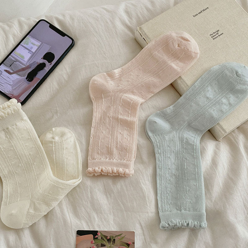 Solid Ruffled Crew Socks - DippedShop Wholesale - #2851