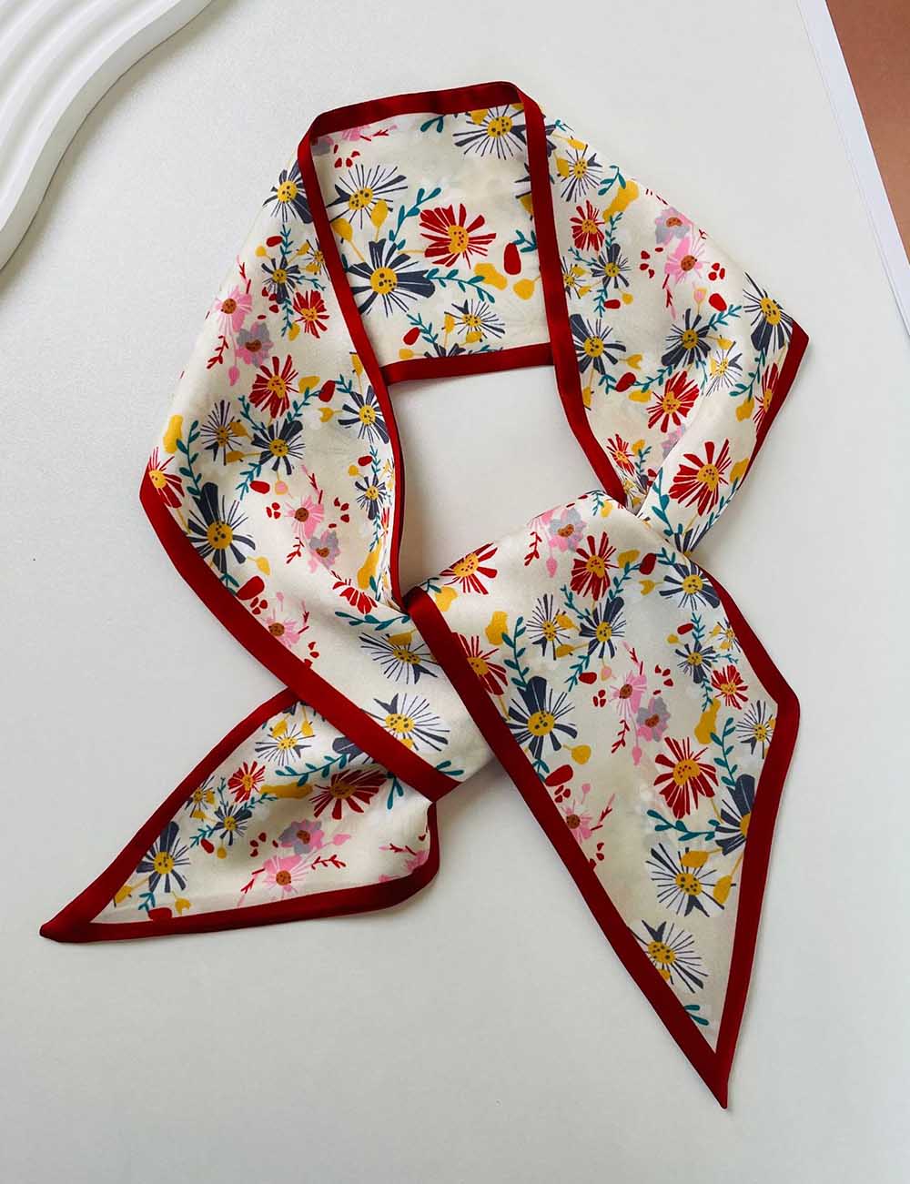 Print Narrow Long Satin Silk-Feel Scarf DP25G511