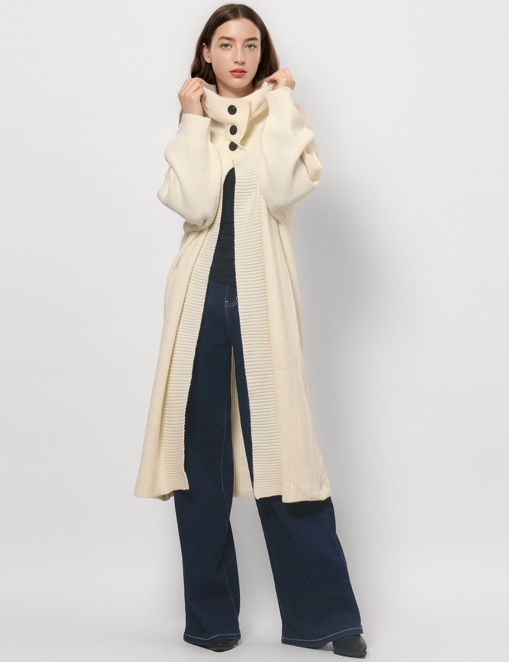 Loose Solid Color Open Front Lapel Long Cardigan DPT4806