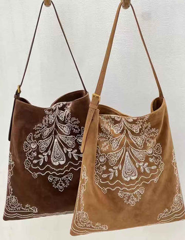 Boho Embroidered Large Capacity Suede Shoulder Bag DP25G634