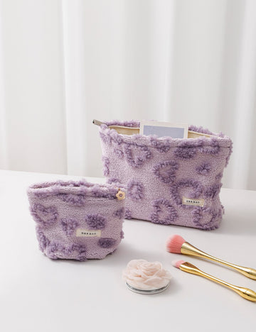 Purple Plushed Soft Love Jacquard Make Up Bag DPB2513