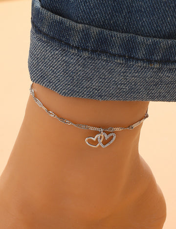 Rhinestone Heart Sparkling Anklet DPJA24