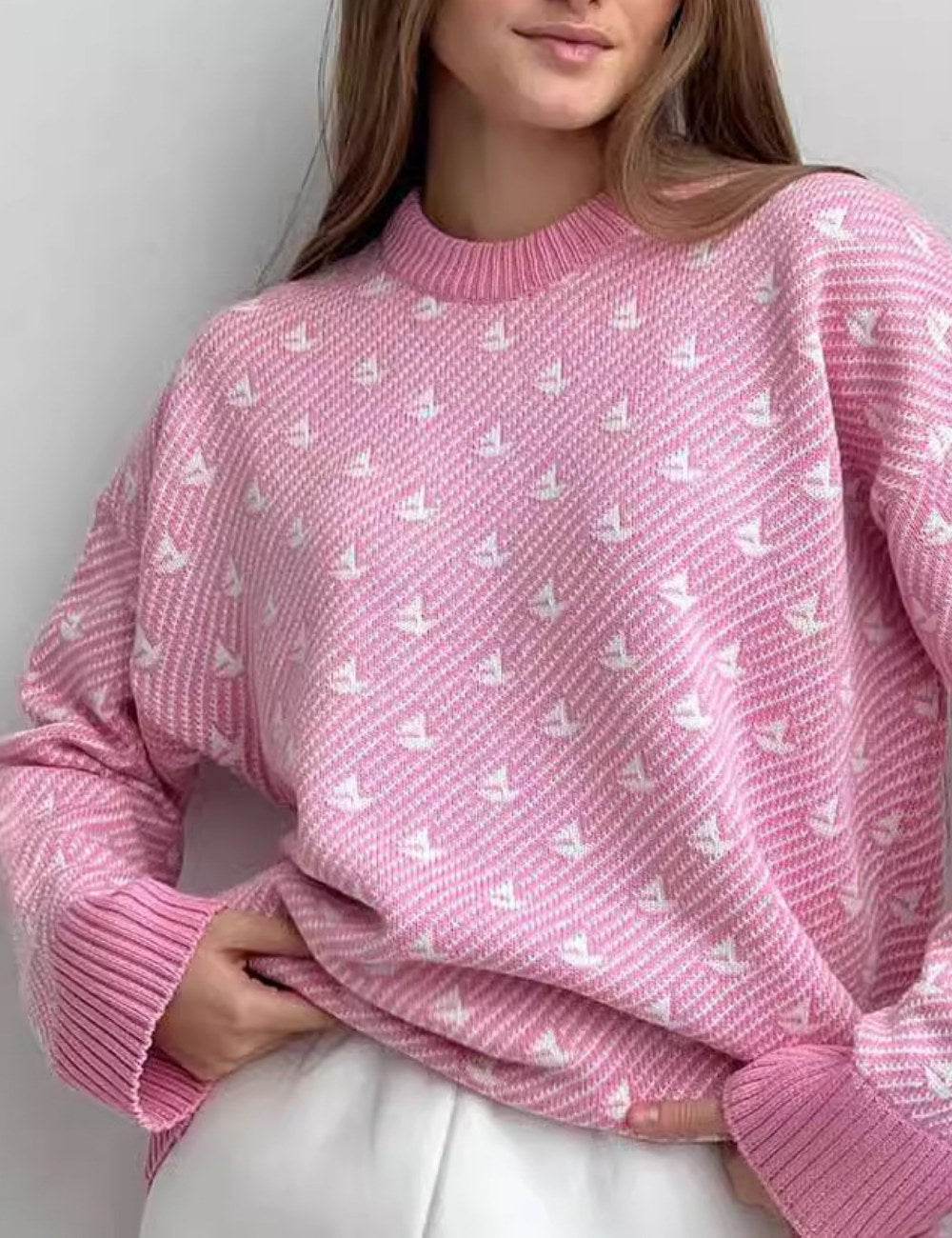 Print Contrast Loose Sweater - DippedShop Wholesale - #2963