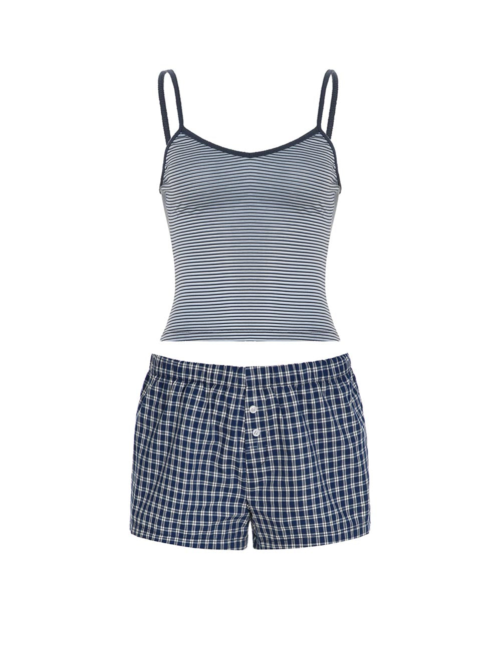 Simple Striped Spaghetti Strap Shorts Set DP25F550