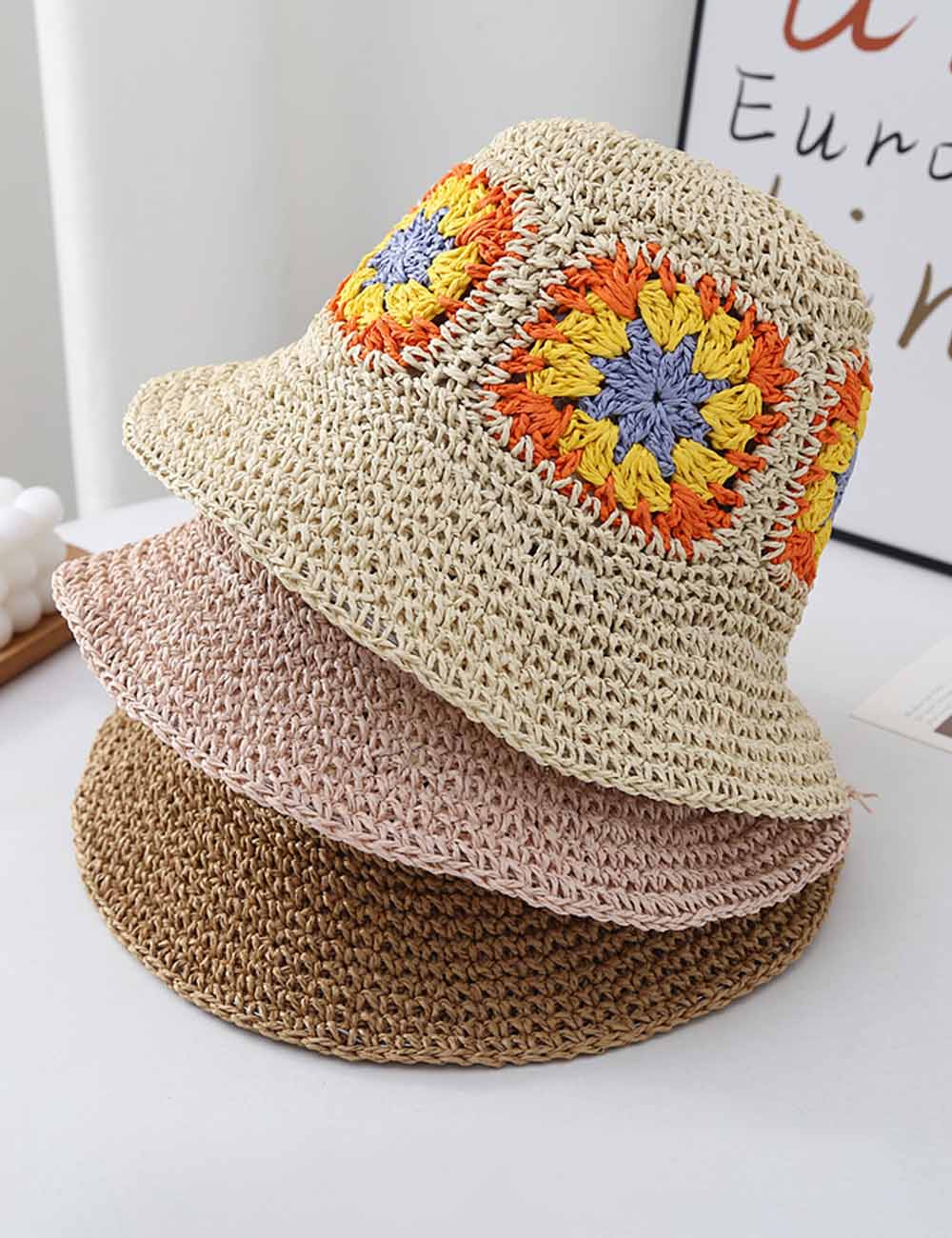 Floral Crochet Straw Hat - DippedShop Wholesale - #3987