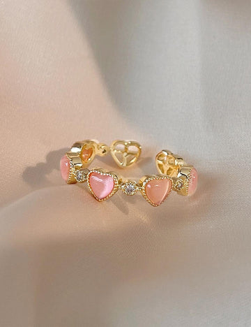 Pink Cat's Eye Heart Ring - DippedShop Wholesale - #1811