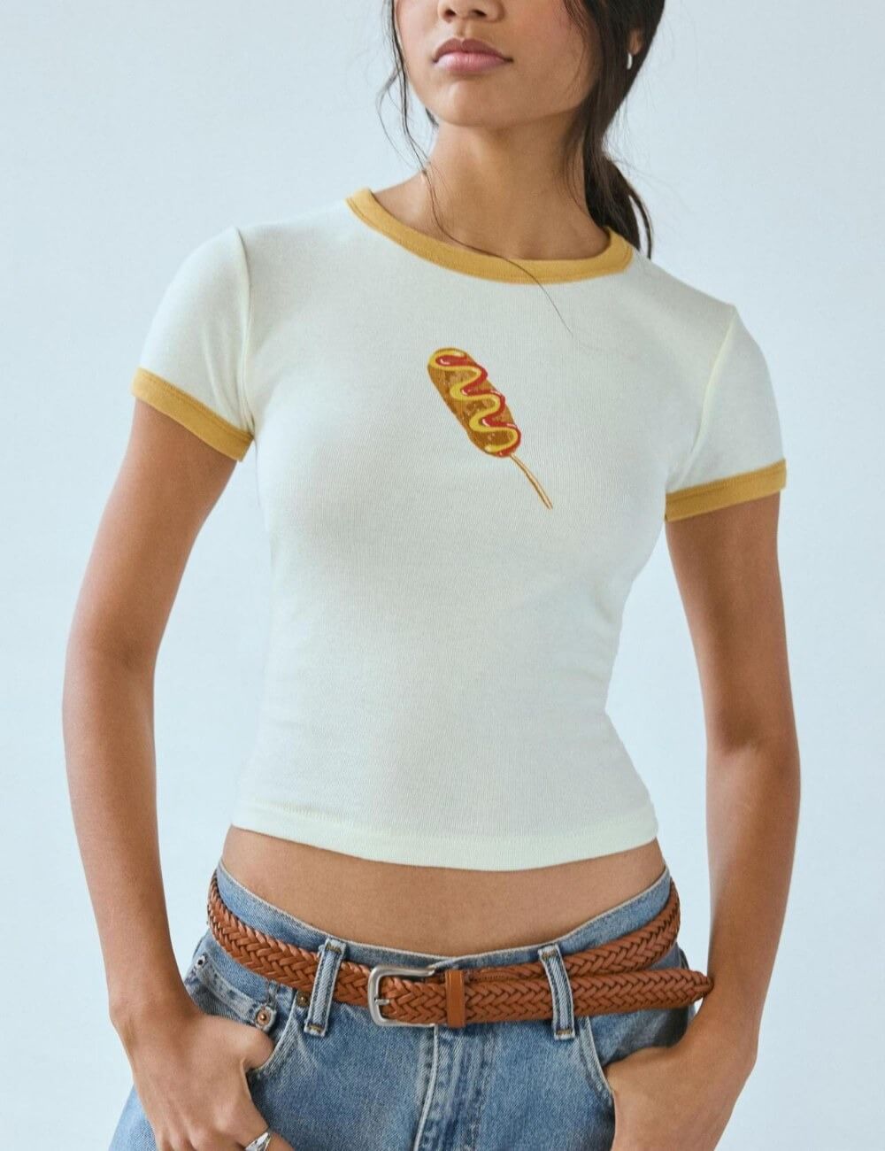 Color Block Print Ribbed Slim Tops DP25C445