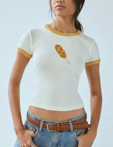 Color Block Print Ribbed Slim Tops DP25C445