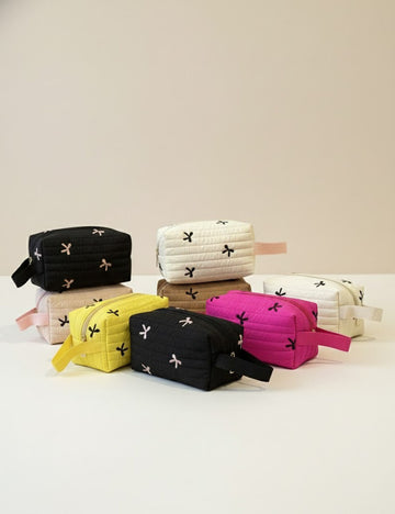 Cute Bow Embroidery Portable Puffer Cosmetic Bag DP25H546