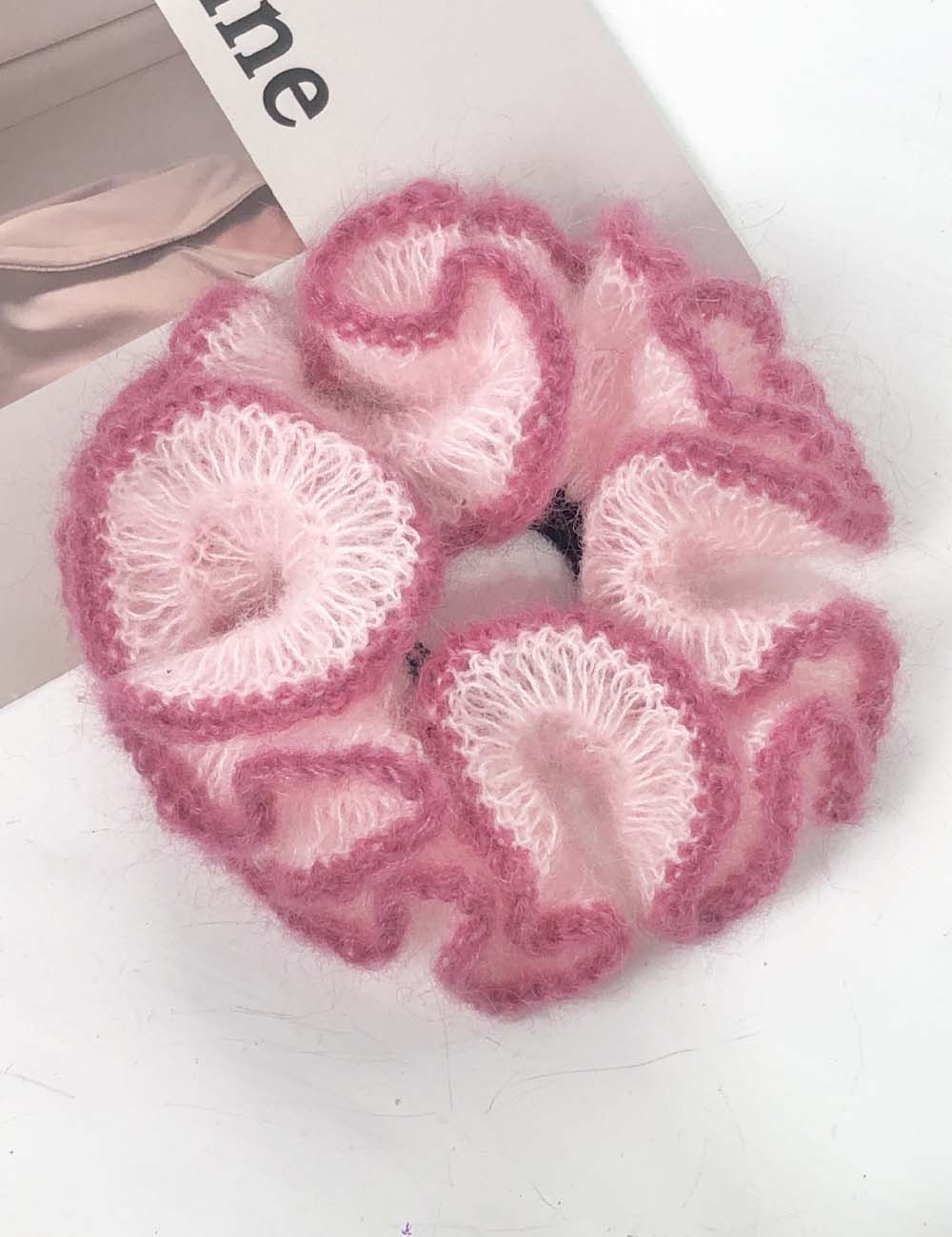 Fuzzy Color Block Handmade Ruffle Scrunchies DP25F948