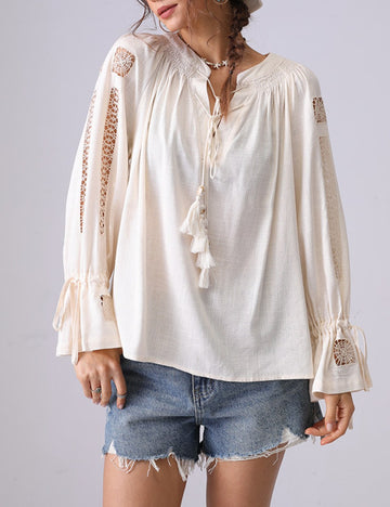 Hollow String Flare Sleeves Pullover Shirt DP25C867