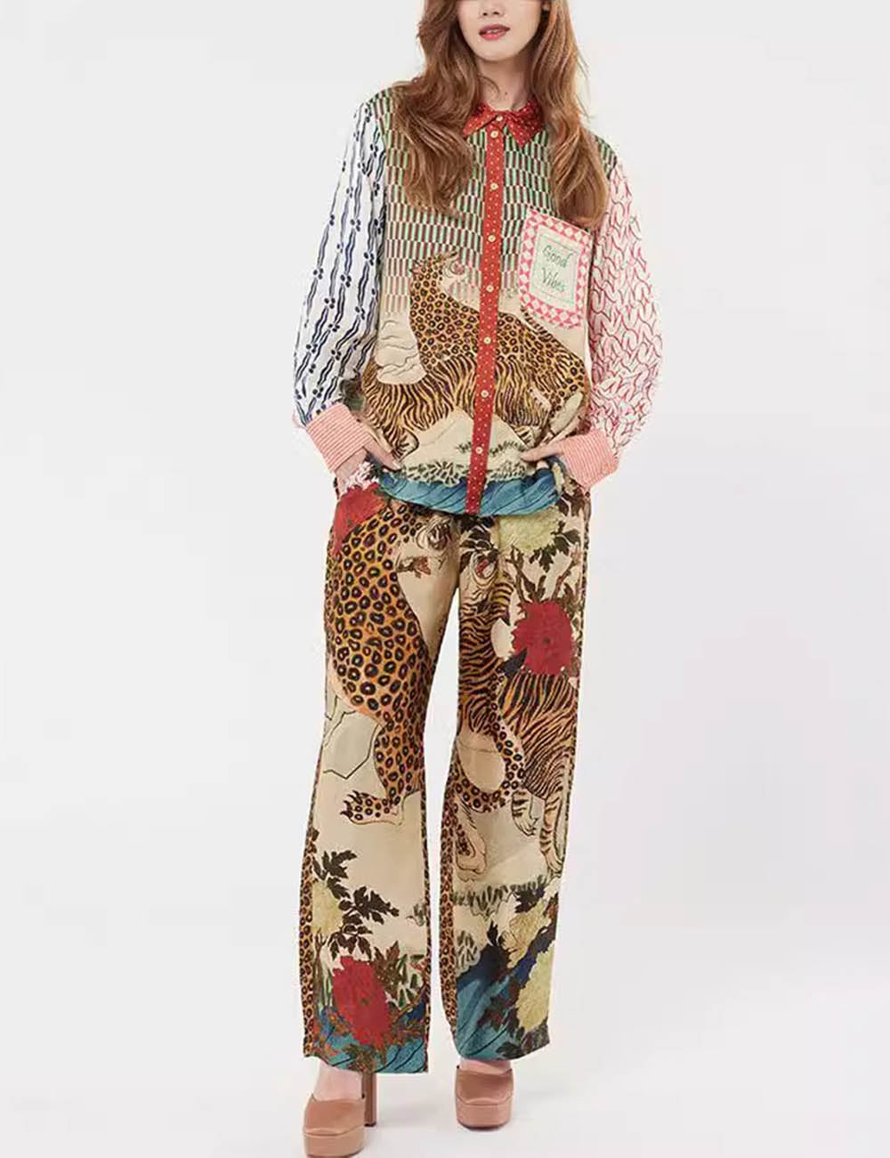 Leopard Print Lantern Sleeve Set - DippedShop Wholesale - #5347
