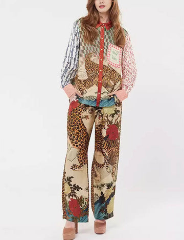 Leopard Print Lantern Sleeve Set - DippedShop Wholesale - #5347