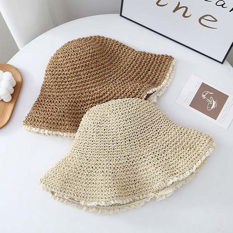 Elegant Lace Straw Bucket Hat - DippedShop Wholesale - #3747
