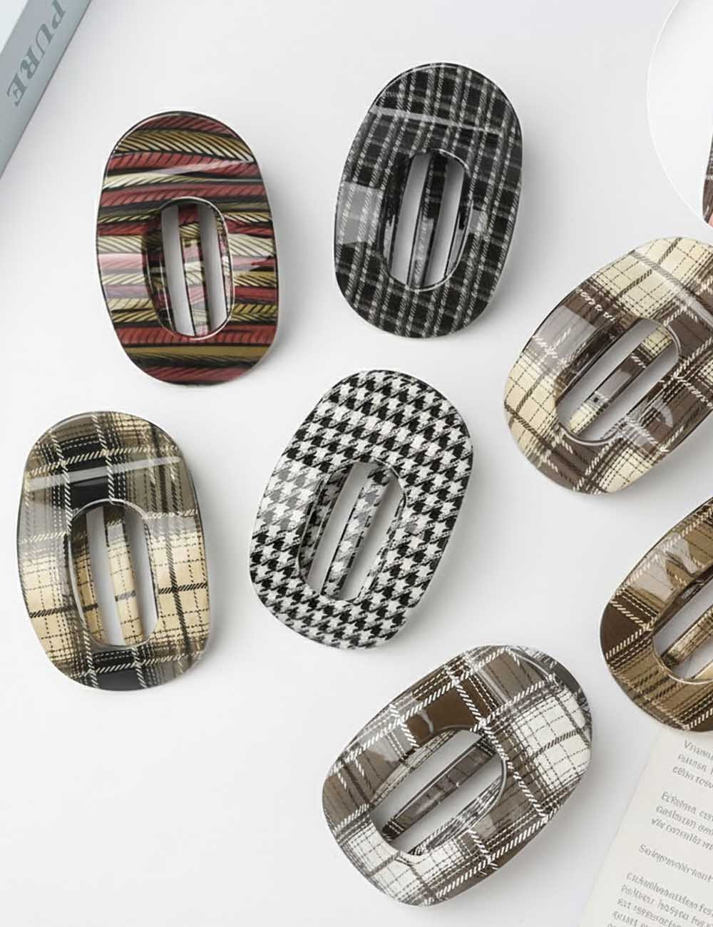 Color Block Plaid Hair Claw - DippedShop Wholesale - #4995