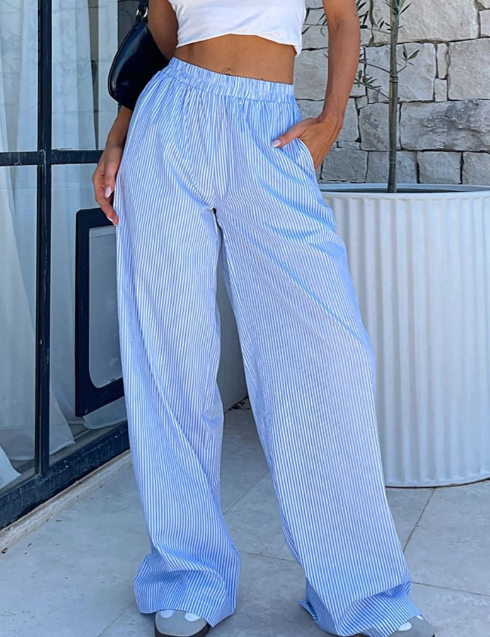 Stylish Wide Leg Striped Casual Pants DP25B665