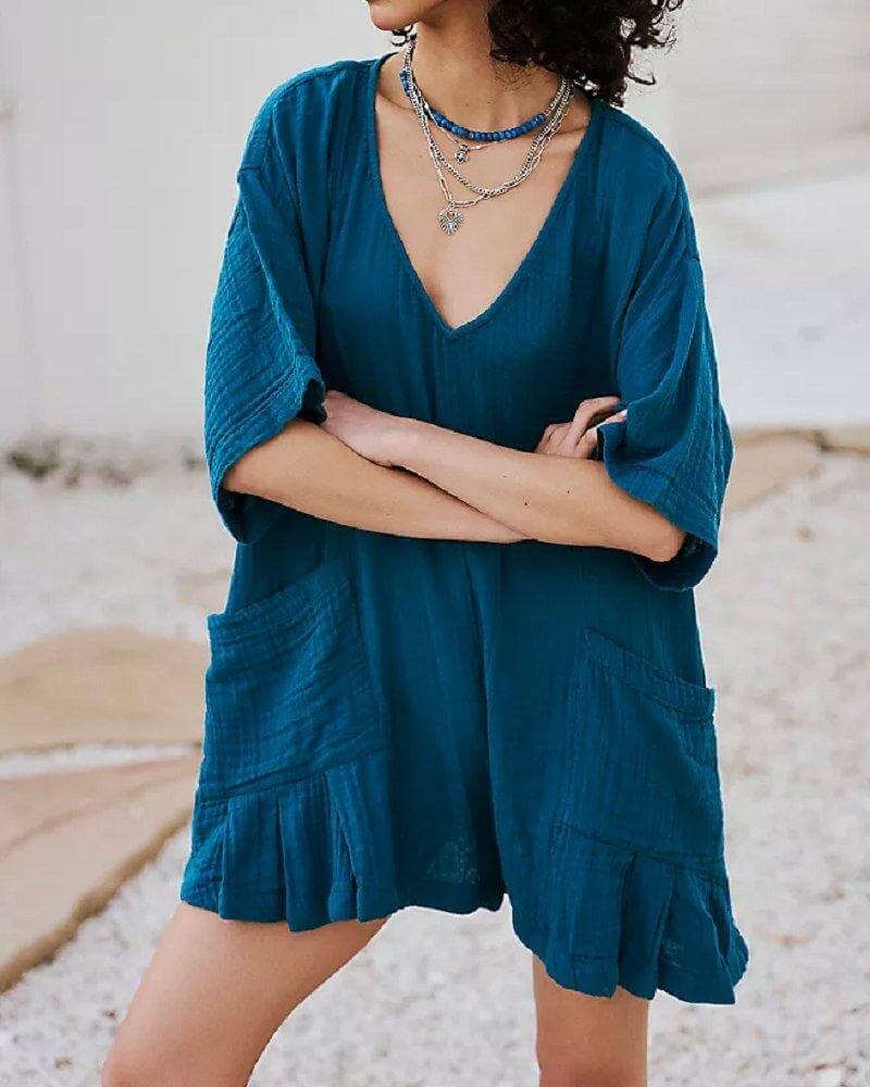 V-Neck Short Sleeve Jumper - DippedShop Wholesale - #5939