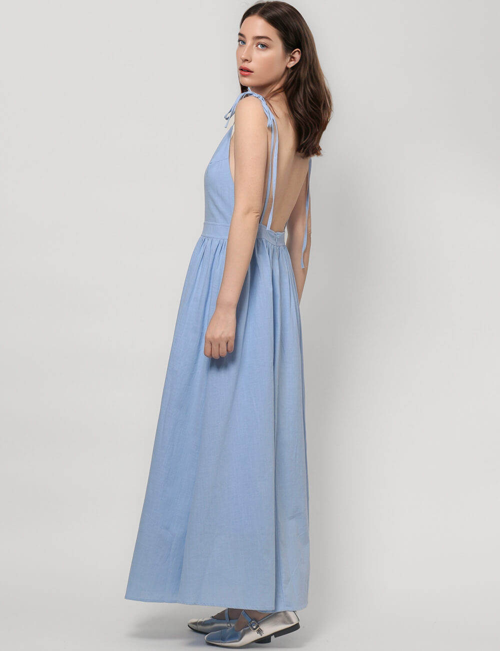 V-Neck String Tie Backless Sexy Midi Dress DPD4786