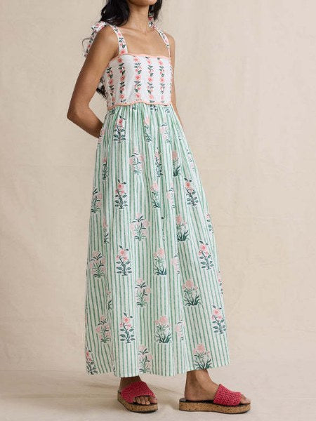 Floral Bow String Splicing Maxi Dress DP25C898