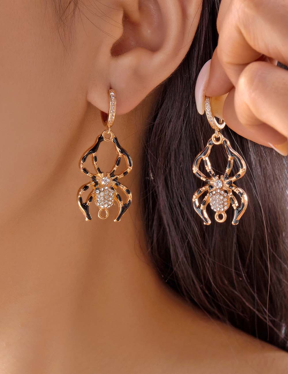Halloween Enamel Pumpkin Rhinestone Hoop Earrings DP25G513