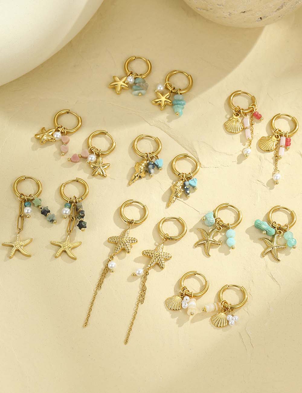 Starfish Shell Hoop Earrings - DippedShop Wholesale - #7411
