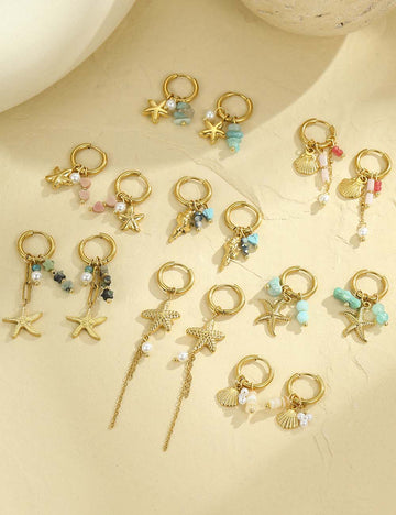 Starfish Shell Hoop Earrings - DippedShop Wholesale - #7411