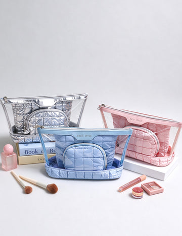 Minimalist Solid Color Quilt Shell Cosmetic Bag 6C5CO271