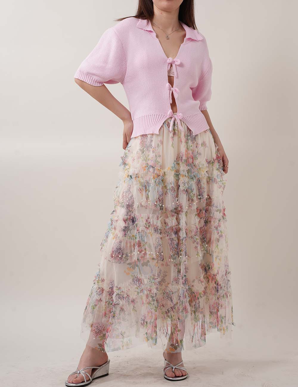 Sweet String Front Short Sleeves Knit Tops DP25C431