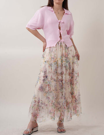 Sweet String Front Short Sleeves Knit Tops DP25C431