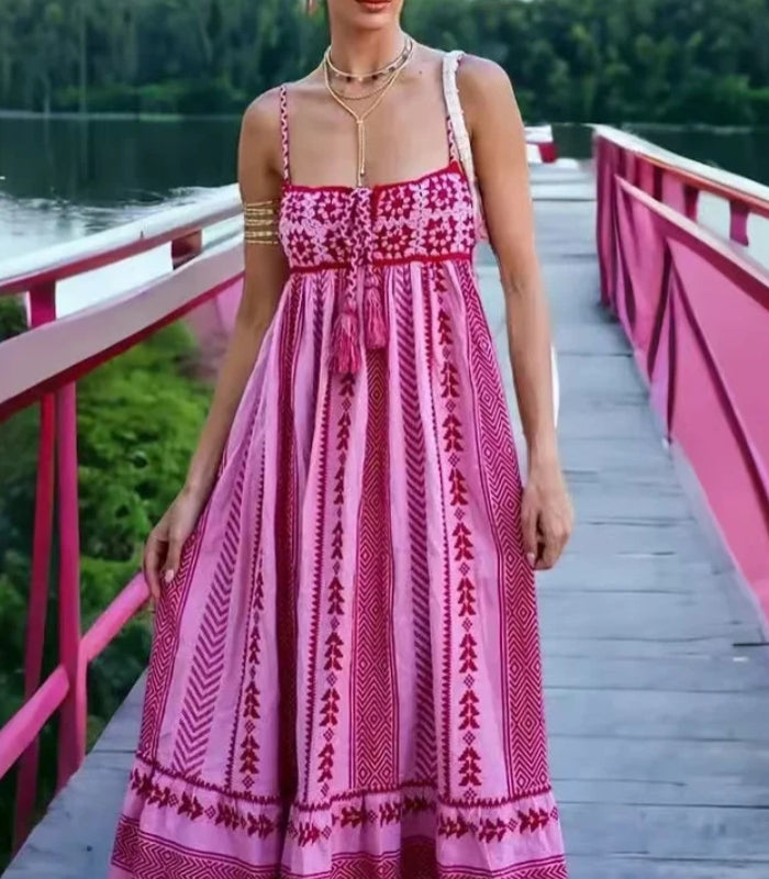 Elegant Printed String Maxi Dress DP25B996