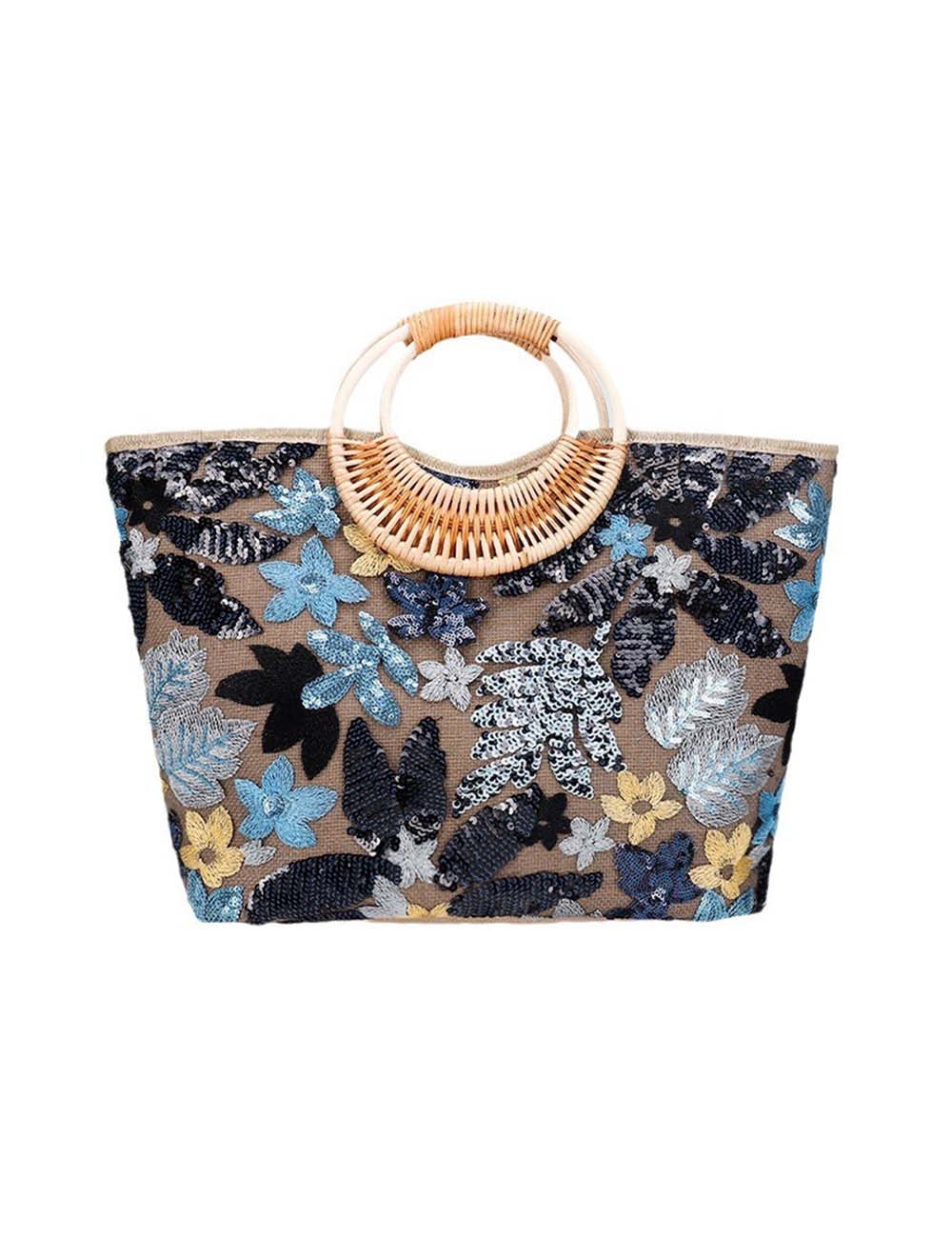 Elegant Sequin Embroidered Woven Tote Bag DP25E470