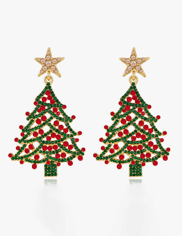 Stylish Hollow Rhinestone Christmas Tree Dangle Earrings DP25G792