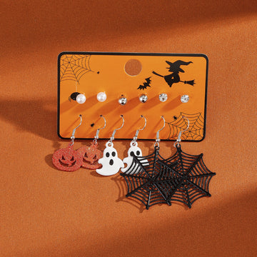 3+Spider Web Ghost Halloween Earrings DPJE2741