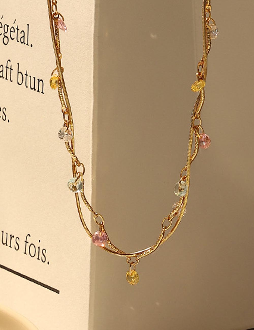 Vintage Twisted Double-Layer Zircon Necklace DP25E784