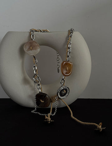 Punk Style Button Braided Rope Tassel Necklace DP25F837