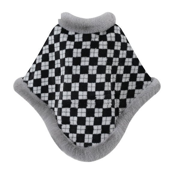 Plaid Faux Fur Poncho Cape - DippedShop Wholesale - #4899