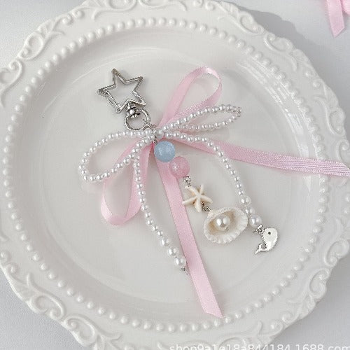 Elegant Pink Bow Pearl Keychain Bag Charm DP25C920