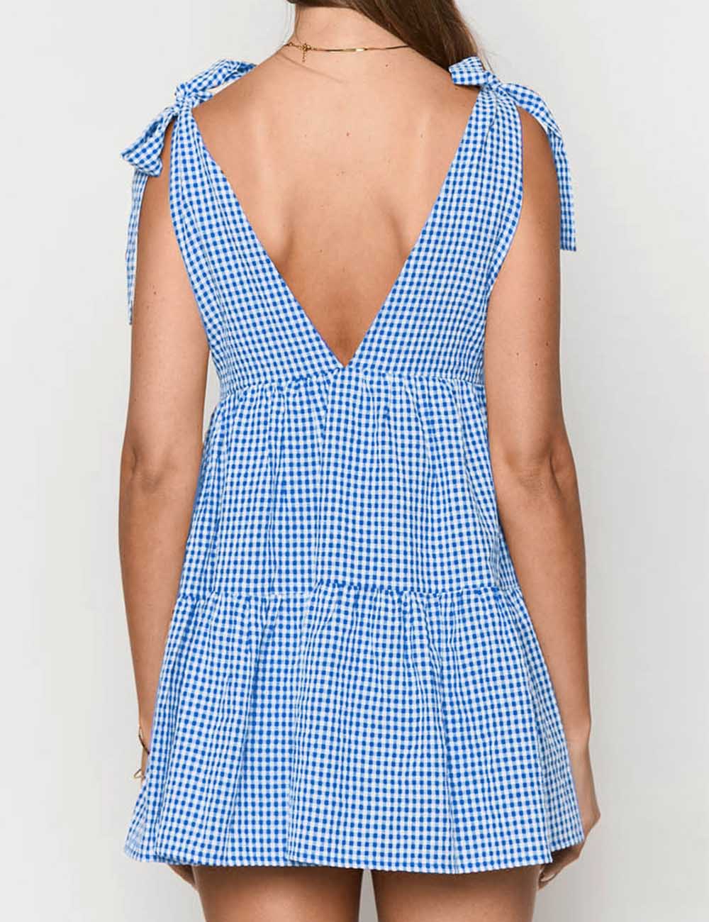 Plaid Tie-Strap Mini Dress - DippedShop Wholesale - #6323