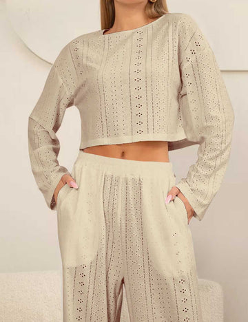 Solid Color Hollow Jacquard Loungewear Set DP25F894