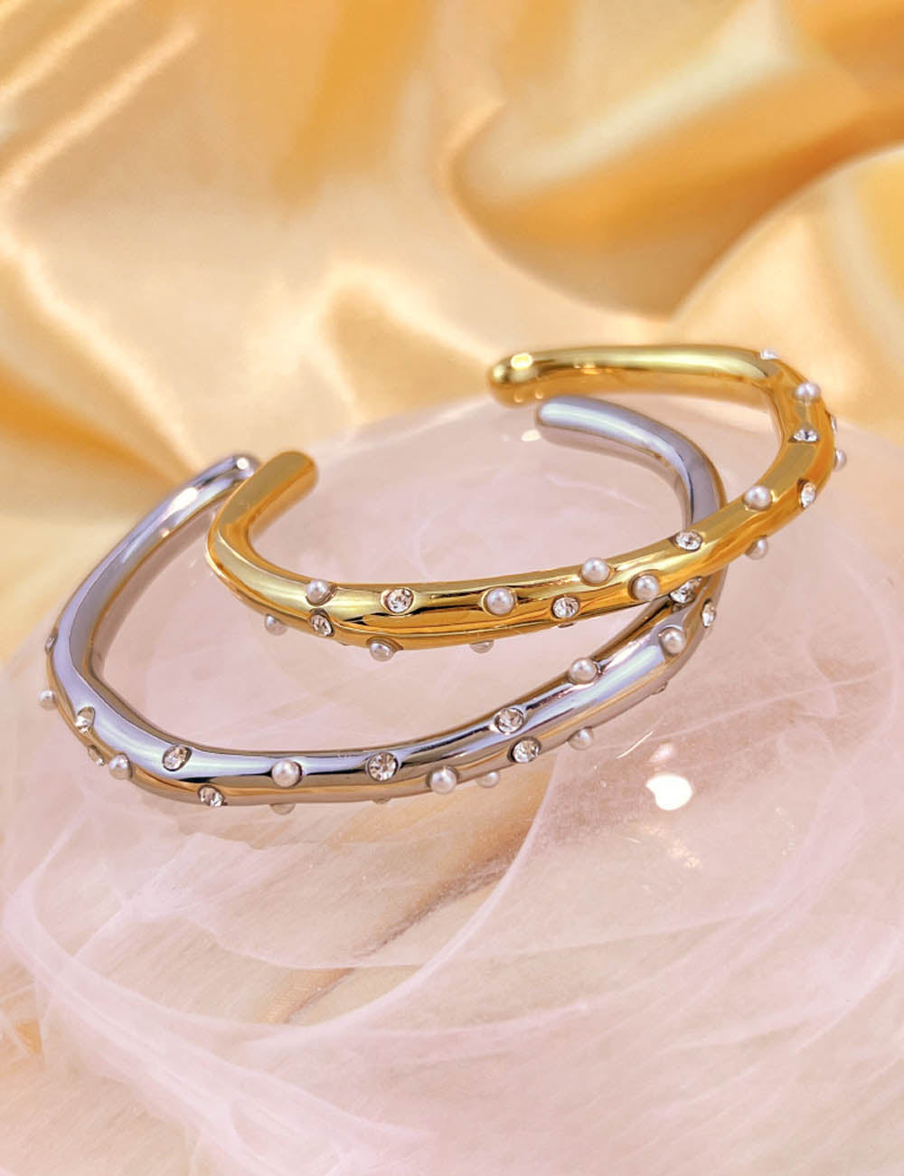 Trendy Rhinestone Pearl Open B - DippedShop Wholesale - #9347