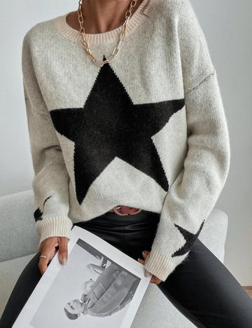 Round Neck Star Jacquard Pullover Sweater DPT1427