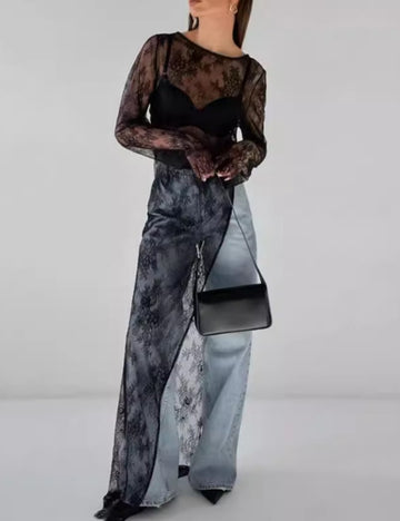 Lace See Through Side Split Long Dress DP25A419